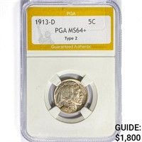 1913-D Buffalo Nickel PGA MS64+ Type 2