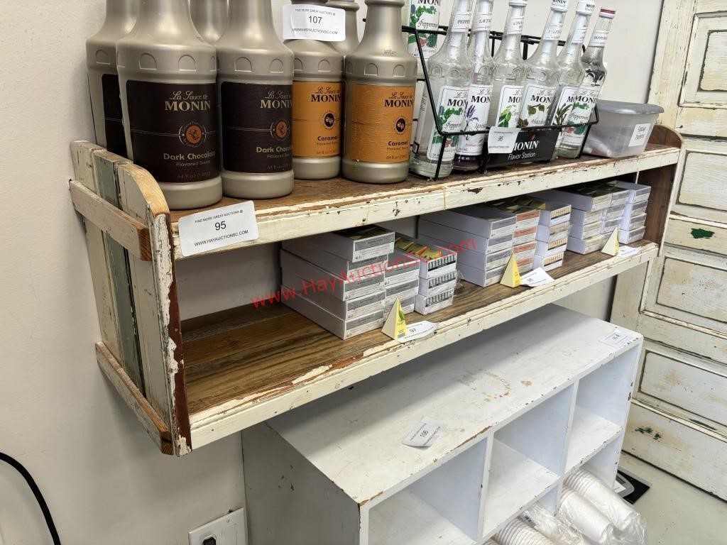 WOODEN WALL SHELF - EXCLUDES CONTENTS