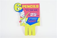 NOS 1962 SQUIRT "PENCILS" 6-PACK TOPPER SIGN