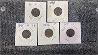 5-Indian Head Pennies 1895-1899