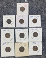 10-Indian Head Pennies 1900-1909