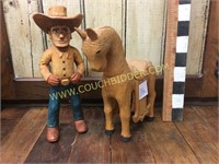 Hand carved cowboy and horse