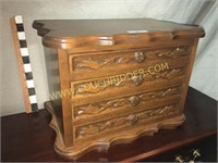 Beautiful 4 drawer carved front wooden jewelry box
