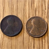 (2) 1912 Lincoln Head Wheat Penny Coins