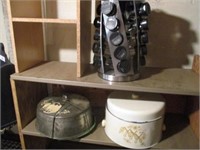 Rotating spice rack, 2 old tin cake covers