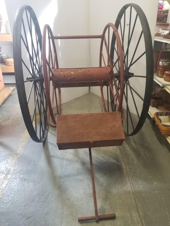Antique fire hose reel cart