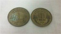 Two 1938 One Franc Coins