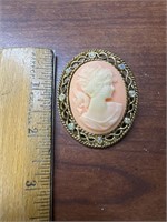 Vintage Pink Lady Cameo Pin