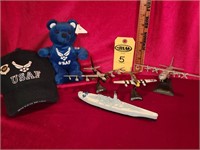 Usaf Planes & Ship Models, Hat & Bear