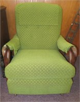 Vintage Wood Swan Arm Upholstered Rocking Chair.