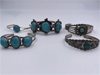 Assortment of Silver and Turquoise SW Bracelets