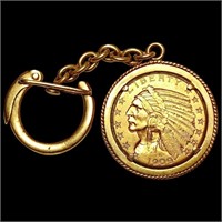1909 US $5 Gold in 18K Keychain CLOSELY