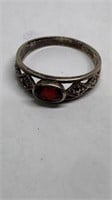 Red stone ring marked 925, size 6