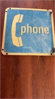 Vintage Original Metal Phone Sign 2 sided 12x12in