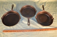 Cast iron lot:  Two 8 and one 7 skillets