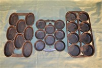 3 cast iron muffin pans