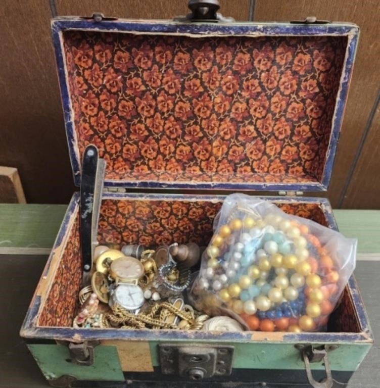 Jewelry box full of costume jewelry and more