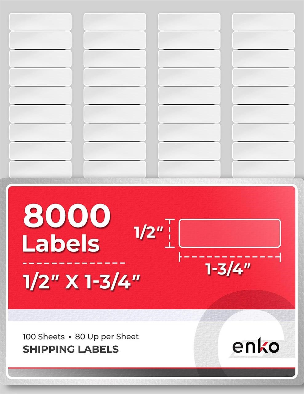 enKo 8000 Labels, 1/2" x 1-3/4" - White - Address