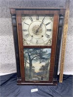 Heavy Wood Cabinet Clock w/Painted Forest Scene