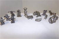 pewter farm couple; animals, cowboy kids; tractor