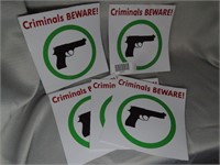 5 Criminal BEWARE Door Signs - Stickers
