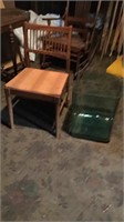 Desk Chair and Large glass container