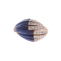 A Lady's Carved Lapis and Diamond Ring