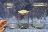 (3) Antique jars (1 lid) (Hoosier cabinet style)