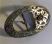 VINTAGE BUCKLE AMETHYST AND BRASS