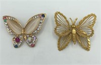 Lot of 2 Butterfly Brooches MONET Gold Tone &