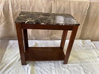 Brown Faux Marble End Table with Shelf
