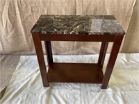 Brown Faux Marble End Table with Shelf