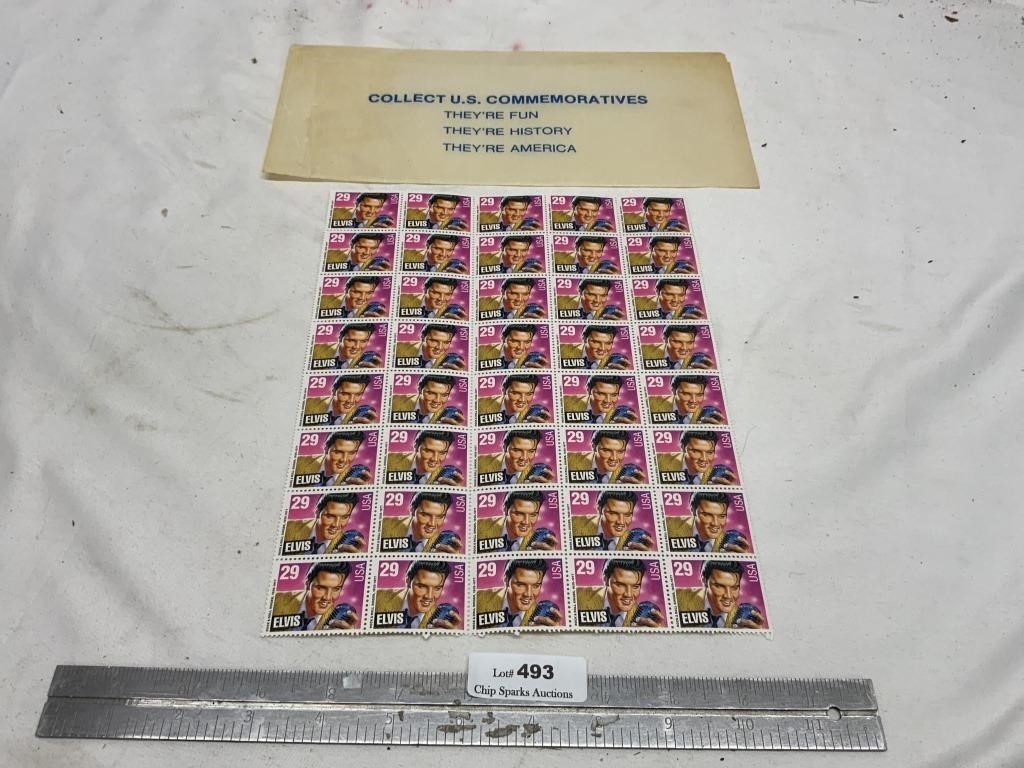 Unused Sheet of Elvis Presley US Postage Stamps