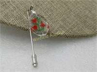 Vintage Reverse Cut Christmas Flowers Stick Pin, R