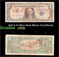 1957A $1 Blue Seal Silver Certificate Grades vf, v