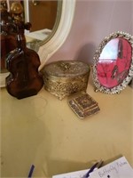 GOLD with ROSE TRINKET BOX AND BUTTERFLY PICTURE