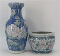 Oriental Style Vase and Jardinier