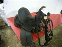 Antique 12" saddle w/ bridle