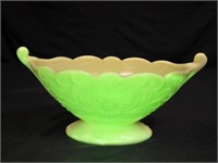 Custard Glass Footed Compote Bowl Scroll Handles