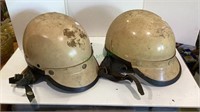One pair of vintage motor cycle helmets    1442