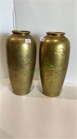Pair of vintage brass oriental themed vases - each