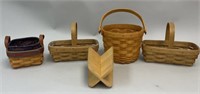 4 Longaberger Baskets - 1 With Liner & Damaged