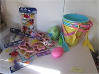 LARGE BOX OF EASTER DECORS, BUCKETS, COOKIE CUTTER