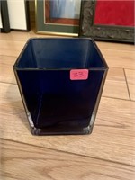 Blue Square Glass Candle Holder (living room)