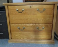 2 drawer oak lateral file cabinet w/key 34"x29"x19