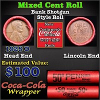 Mixed small cents 1c orig shotgun roll, 1925-p Lin