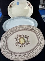 3 ASSORTED CERAMIC PLATTERS - 11" X 12" AND 13"
