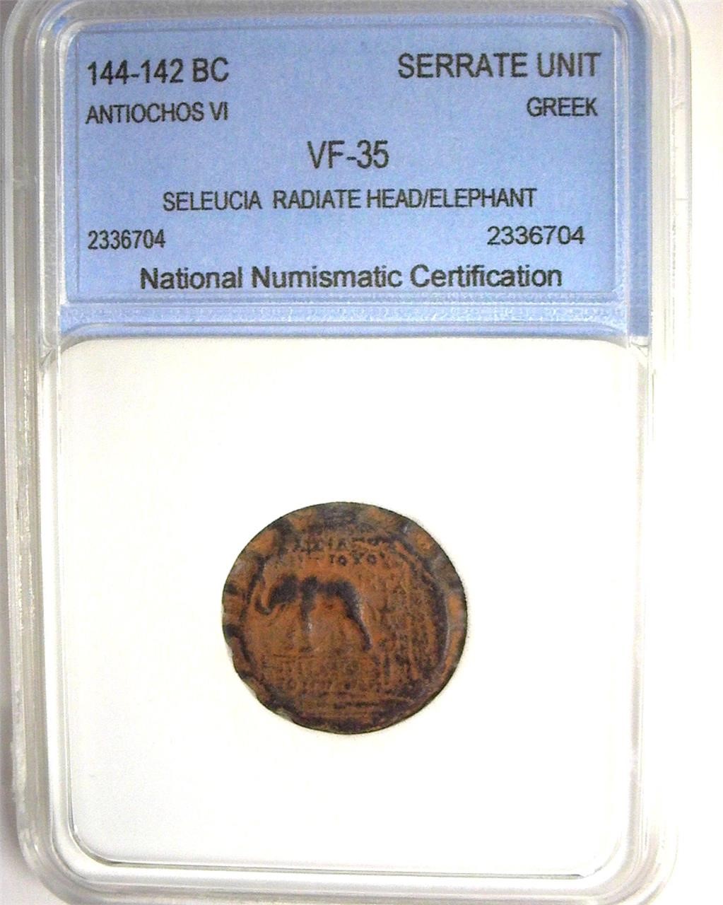 144-142BC Antiochos VI Greek NNC VF35 Serrate Unit
