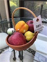 basket with fruit decor pieces, not real