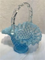 Fenton "Hobnail" Blue Opalescent Art Glass Basket